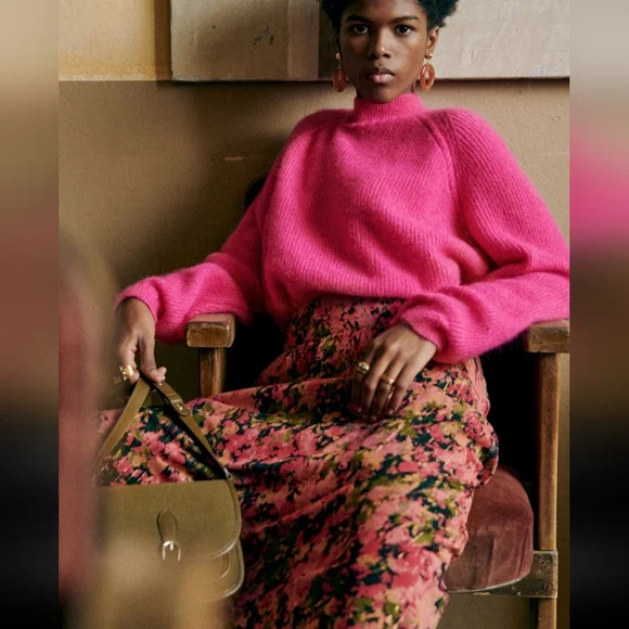 Sezane Maria Flowy Floral Pink Skirt